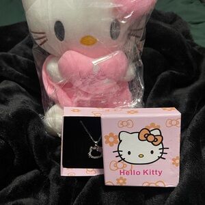 Hello Kitty Pink Plush with Silver Heart Necklace